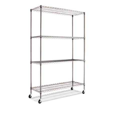 Alera Technologies Alera  Complete Wire Shelving Unit with Caster- 4-Shelf- 48w x 18d x 72h- Black Anthracite SW604818BA